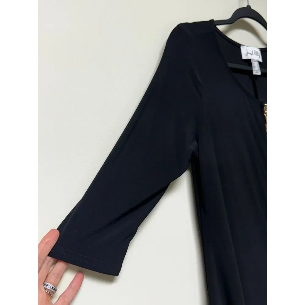 JOSEPH RIBKOFF Black Zip Front Long Sleeve Dress, Sz 10